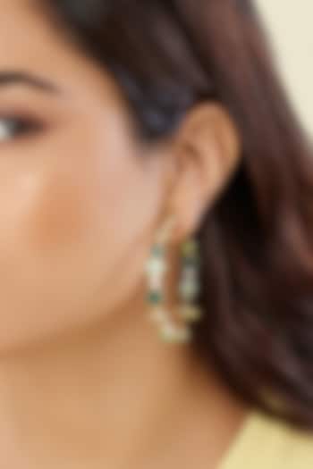 Gold Plated Green Gem Stone Hoop Earrings by Isharya at Pernia's Pop Up Shop