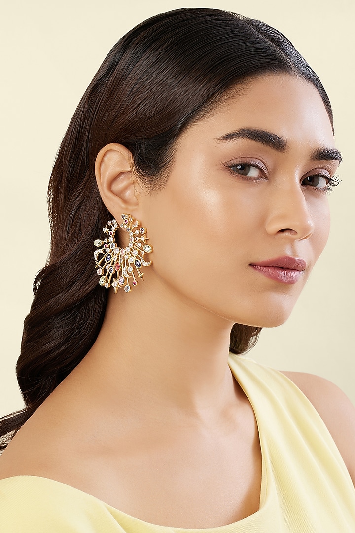 Gold Plated Multi-Colored Crystal Zircon Dangler Earrings by Isharya at Pernia's Pop Up Shop