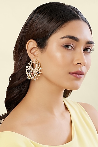 Gold Plated Multi-Colored Crystal Zircon Dangler Earrings by Isharya