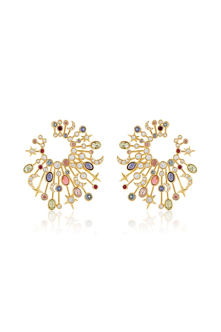 Gold Plated Multi-Colored Crystal Zircon Dangler Earrings by Isharya at Pernia's Pop Up Shop