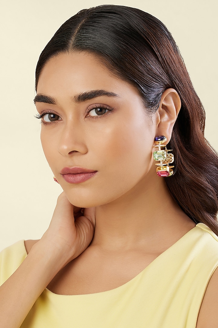 Gold Plated Multi-Colored Crystal Zircon Hoop Earrings by Isharya at Pernia's Pop Up Shop