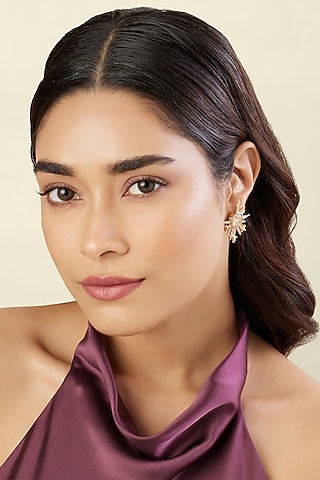 Gold Plated Crystal Zircon Stud Earrings by Isharya