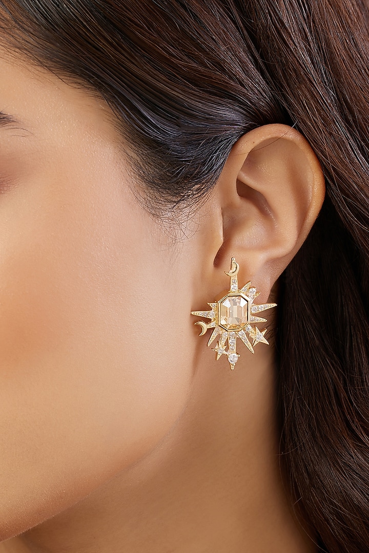 Gold Plated Crystal Zircon Stud Earrings by Isharya at Pernia's Pop Up Shop