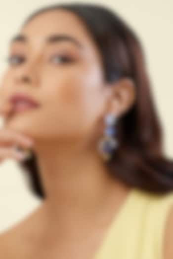 Gold Plated Blue Crystal Zirconia Dangler Earrings by Isharya at Pernia's Pop Up Shop