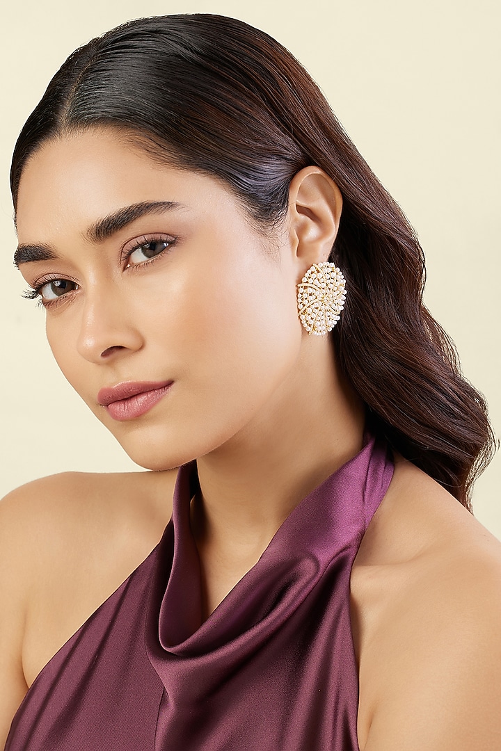 Gold Plated Pearl Stud Earrings by Isharya at Pernia's Pop Up Shop