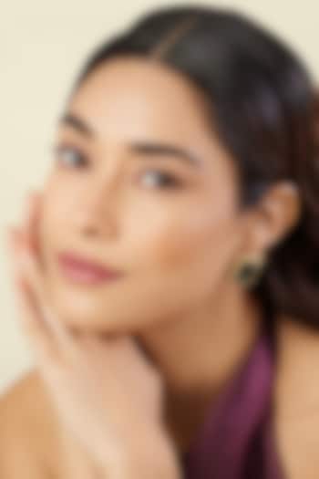 Gold Plated Green Crystal Zirconia Stone Stud Earrings by Isharya at Pernia's Pop Up Shop