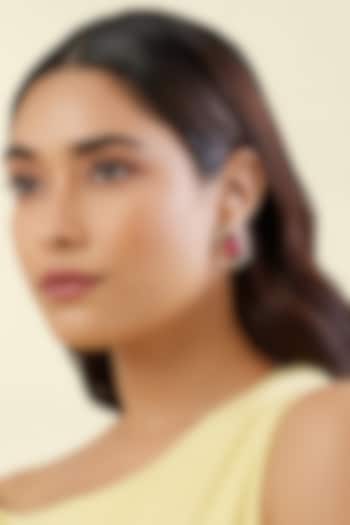 Gold Plated Red Crystal Zirconia Stone Stud Earrings by Isharya at Pernia's Pop Up Shop