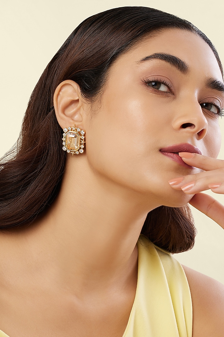 Gold Plated Crystal Zirconia Stone Stud Earrings by Isharya at Pernia's Pop Up Shop