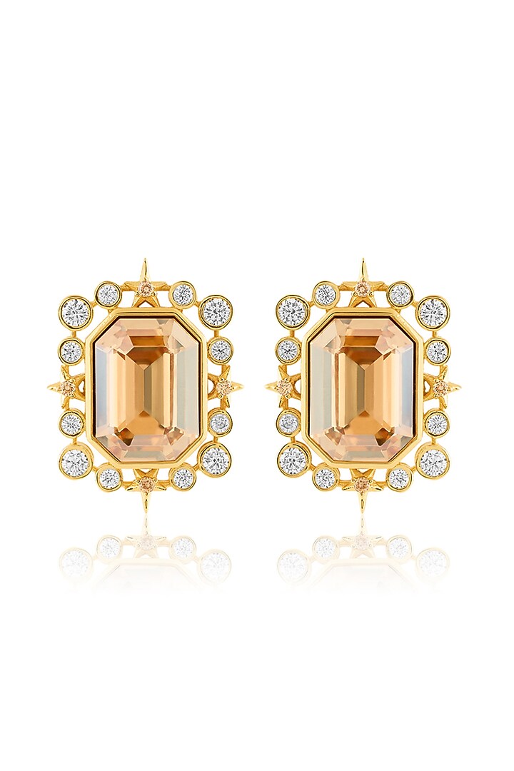 Gold Plated Crystal Zirconia Stone Stud Earrings by Isharya at Pernia's Pop Up Shop