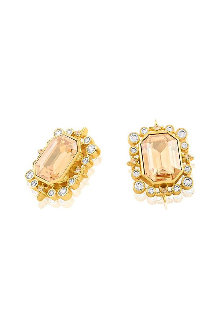Gold Plated Crystal Zirconia Stone Stud Earrings by Isharya at Pernia's Pop Up Shop