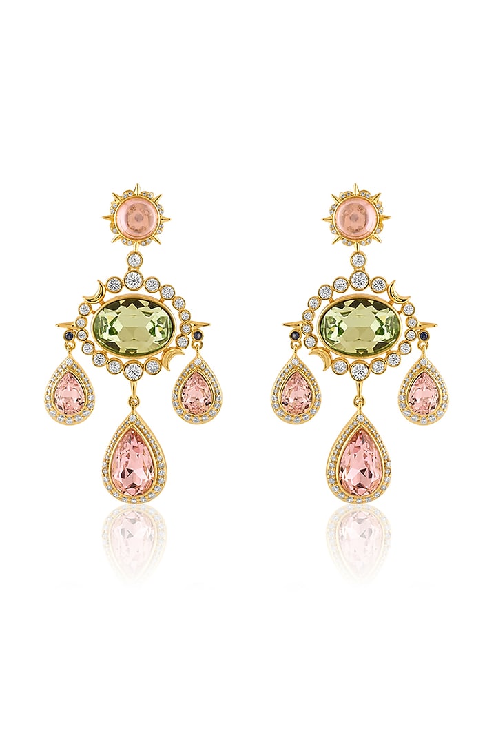 Gold Plated Crystal Zirconia & Cabochon Stone Dangler Earrings by Isharya at Pernia's Pop Up Shop
