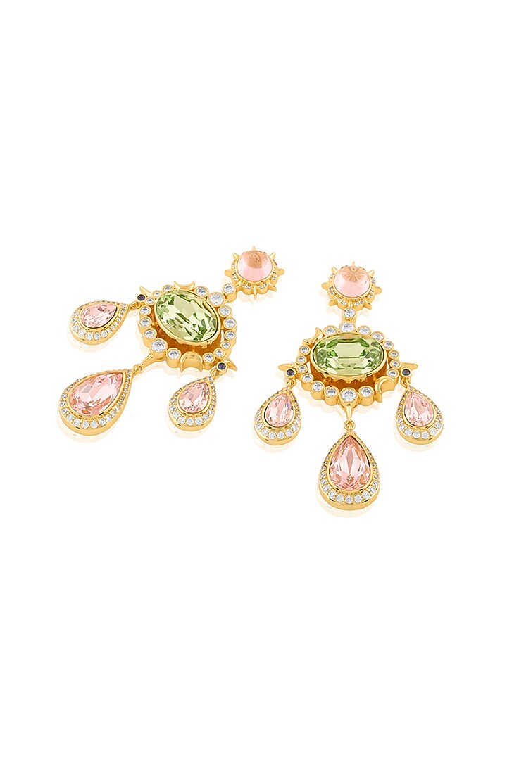 Gold Plated Crystal Zirconia & Cabochon Stone Dangler Earrings by Isharya at Pernia's Pop Up Shop