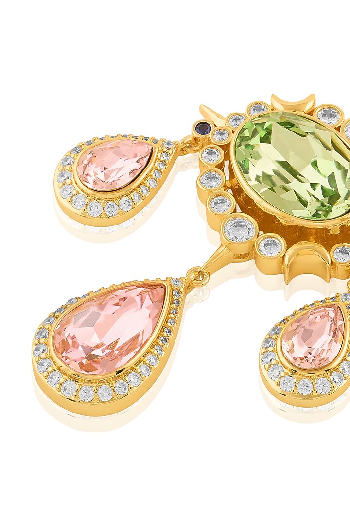 Gold Plated Crystal Zirconia & Cabochon Stone Dangler Earrings by Isharya at Pernia's Pop Up Shop