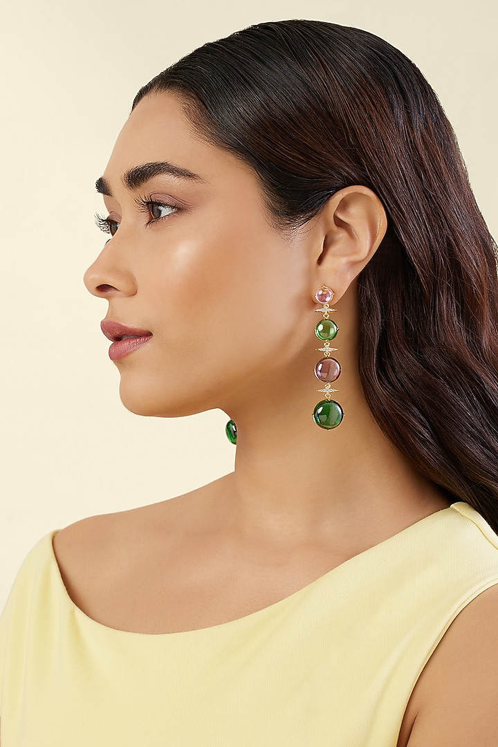 Gold Plated Multi-Colored Crystal Zirconia Dangler Earrings by Isharya at Pernia's Pop Up Shop