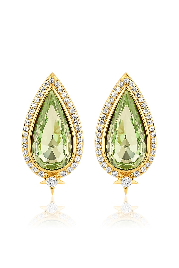 Gold Plated Green Crystal Zirconia Stud Earrings by Isharya at Pernia's Pop Up Shop
