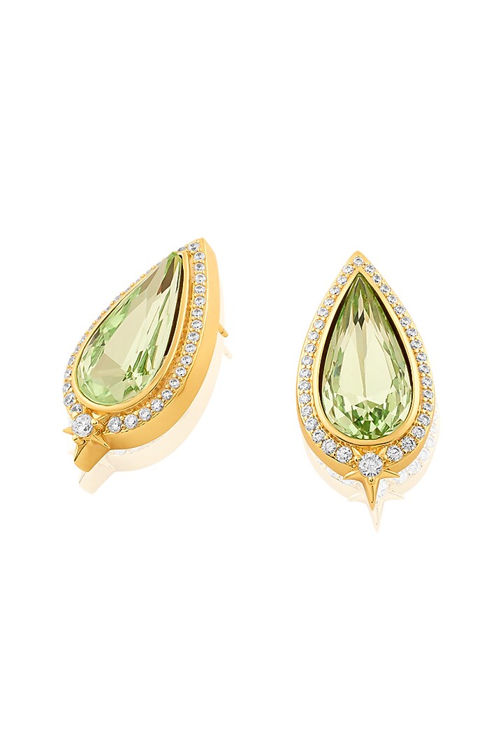 Gold Plated Green Crystal Zirconia Stud Earrings by Isharya at Pernia's Pop Up Shop