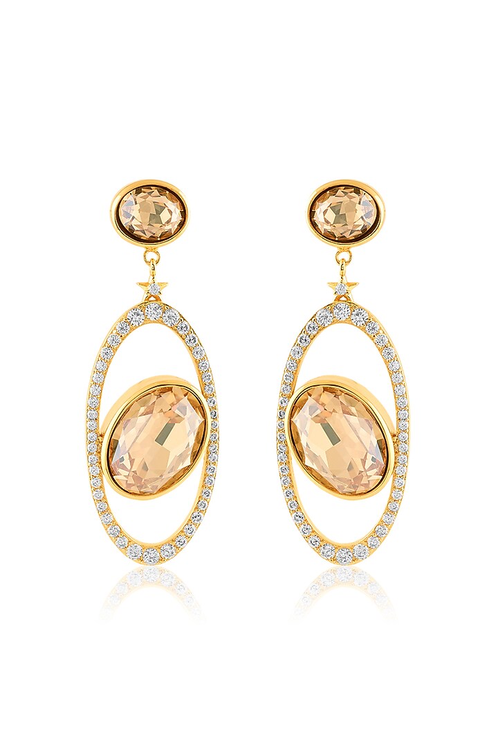 Gold Plated Crystal Zirconia & Cabochon Stone Dangler Earrings by Isharya at Pernia's Pop Up Shop