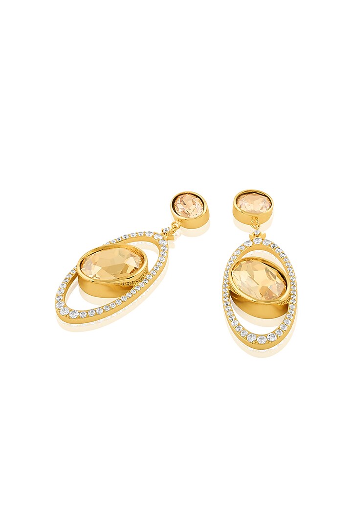 Gold Plated Crystal Zirconia & Cabochon Stone Dangler Earrings by Isharya at Pernia's Pop Up Shop