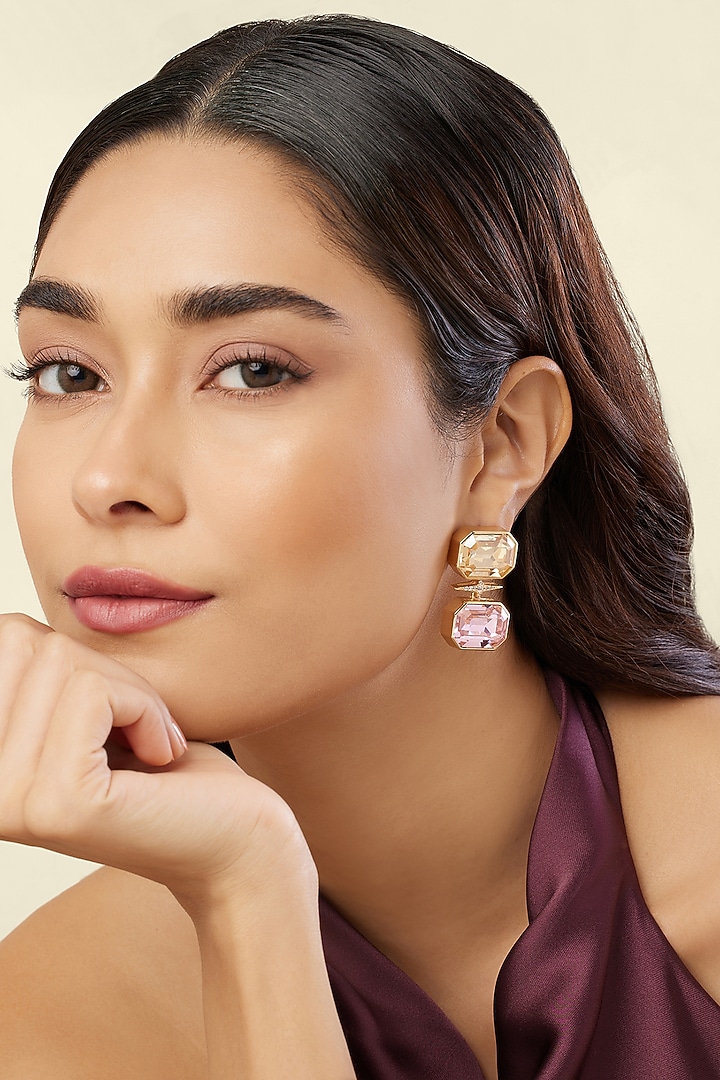 Gold Plated Crystal Zirconia Dangler Earrings by Isharya at Pernia's Pop Up Shop