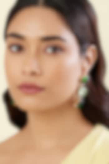 Gold Plated Green Crystal Zirconia Dangler Earrings by Isharya at Pernia's Pop Up Shop