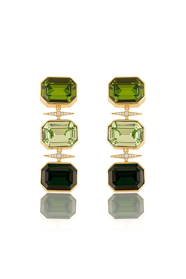 Gold Plated Green Crystal Zirconia Dangler Earrings by Isharya at Pernia's Pop Up Shop
