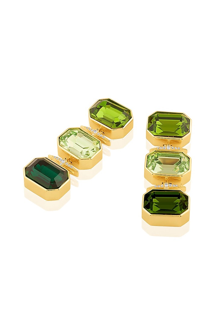 Gold Plated Green Crystal Zirconia Dangler Earrings by Isharya at Pernia's Pop Up Shop