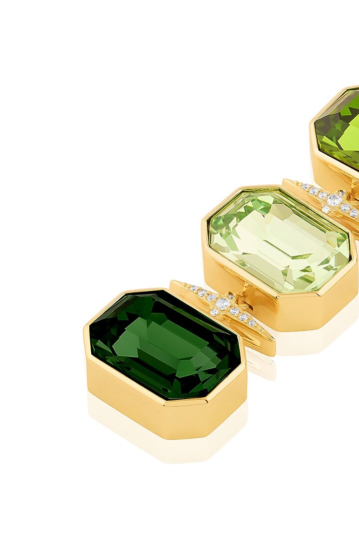 Gold Plated Green Crystal Zirconia Dangler Earrings by Isharya at Pernia's Pop Up Shop