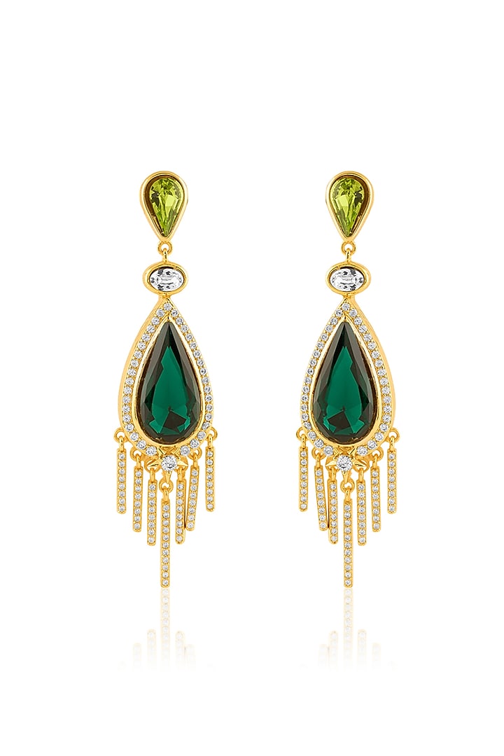 Gold Plated Green Crystal Zirconia Dangler Earrings by Isharya at Pernia's Pop Up Shop