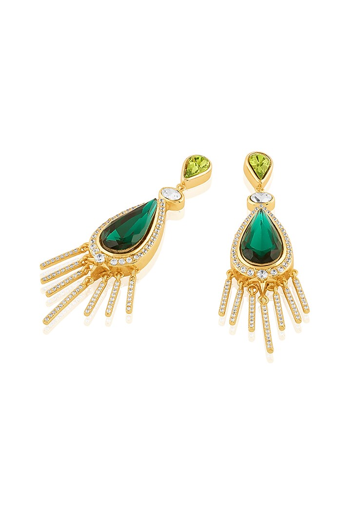 Gold Plated Green Crystal Zirconia Dangler Earrings by Isharya at Pernia's Pop Up Shop