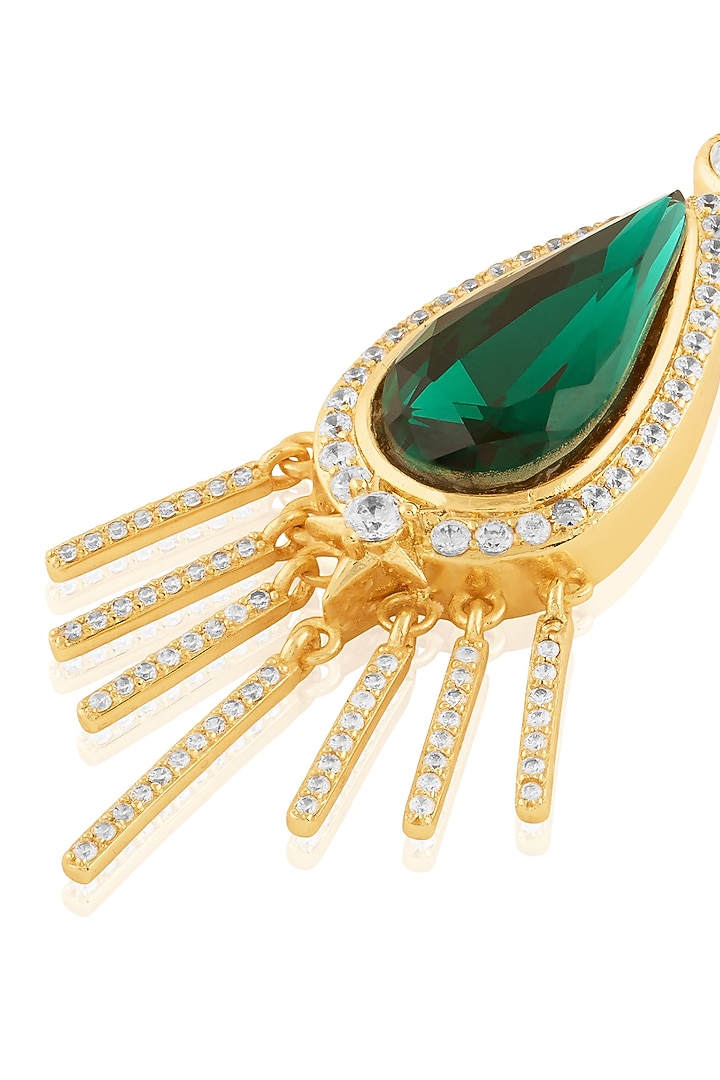 Gold Plated Green Crystal Zirconia Dangler Earrings by Isharya at Pernia's Pop Up Shop