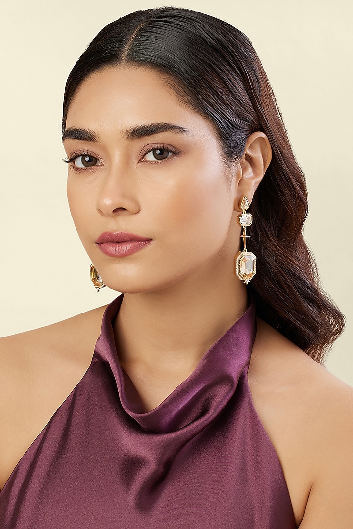 Gold Plated Crystal Zirconia Dangler Earrings by Isharya at Pernia's Pop Up Shop