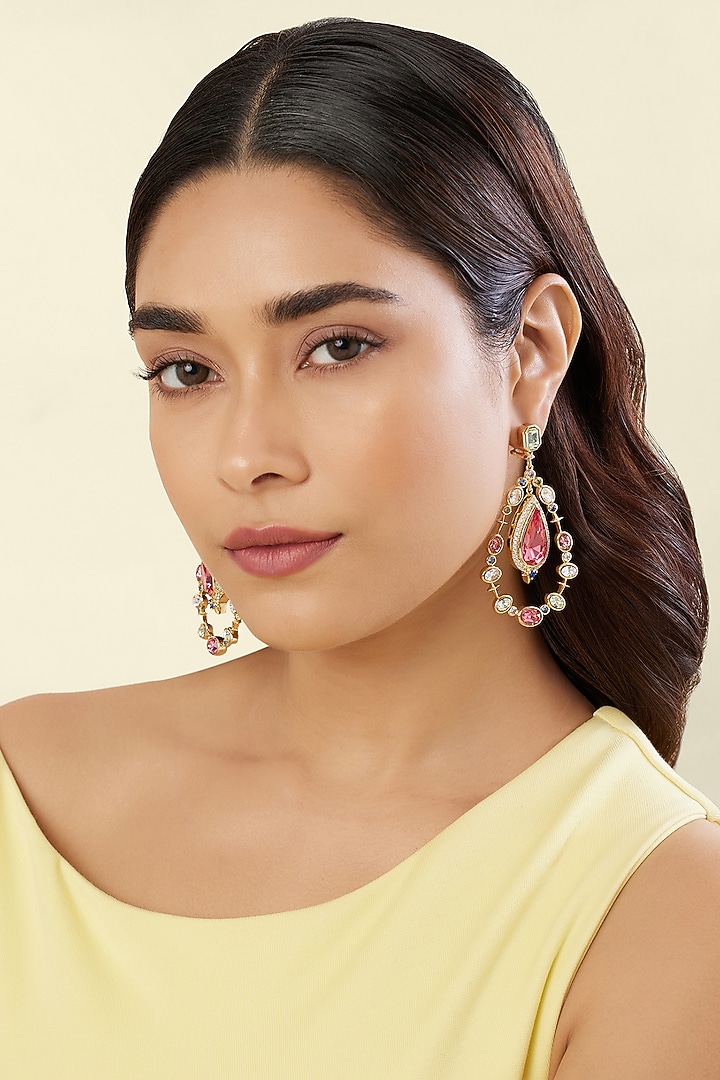 Gold Plated Multi-Colored Crystal Zirconia Dangler Earrings by Isharya at Pernia's Pop Up Shop