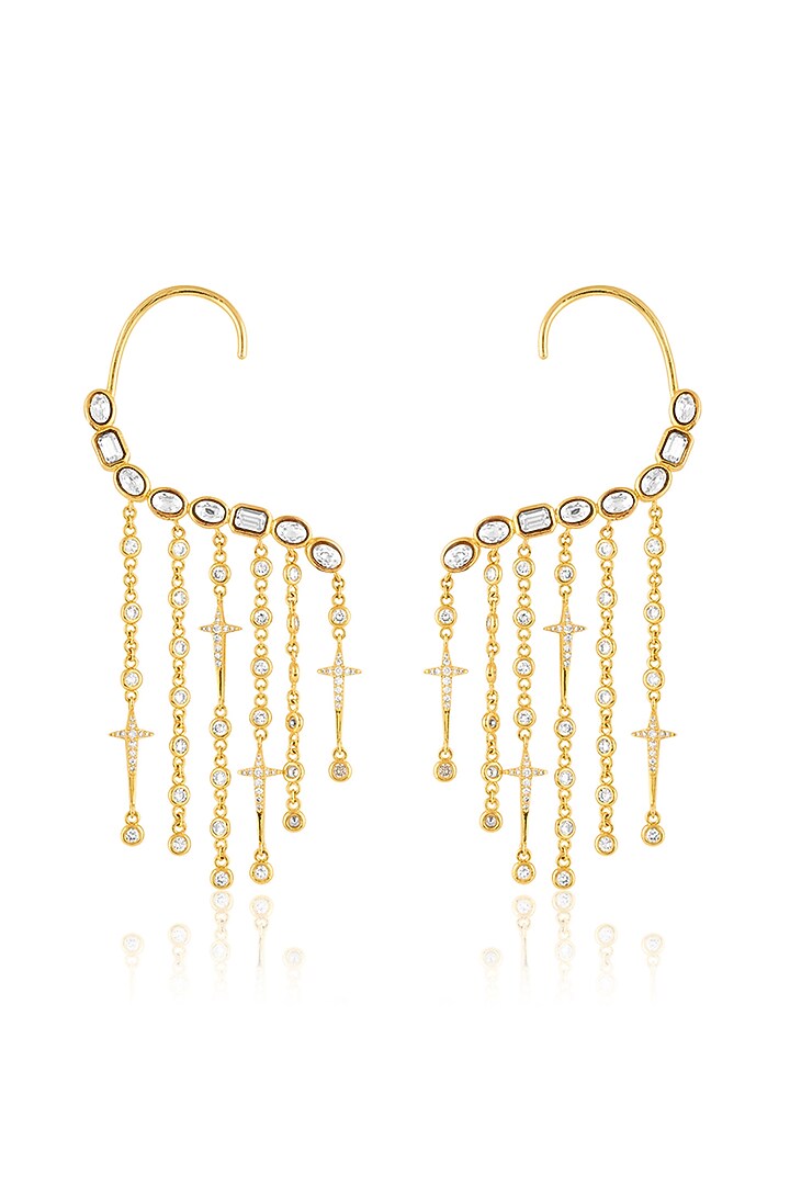Gold Plated Crystal Zirconia Curtain Earrings by Isharya at Pernia's Pop Up Shop