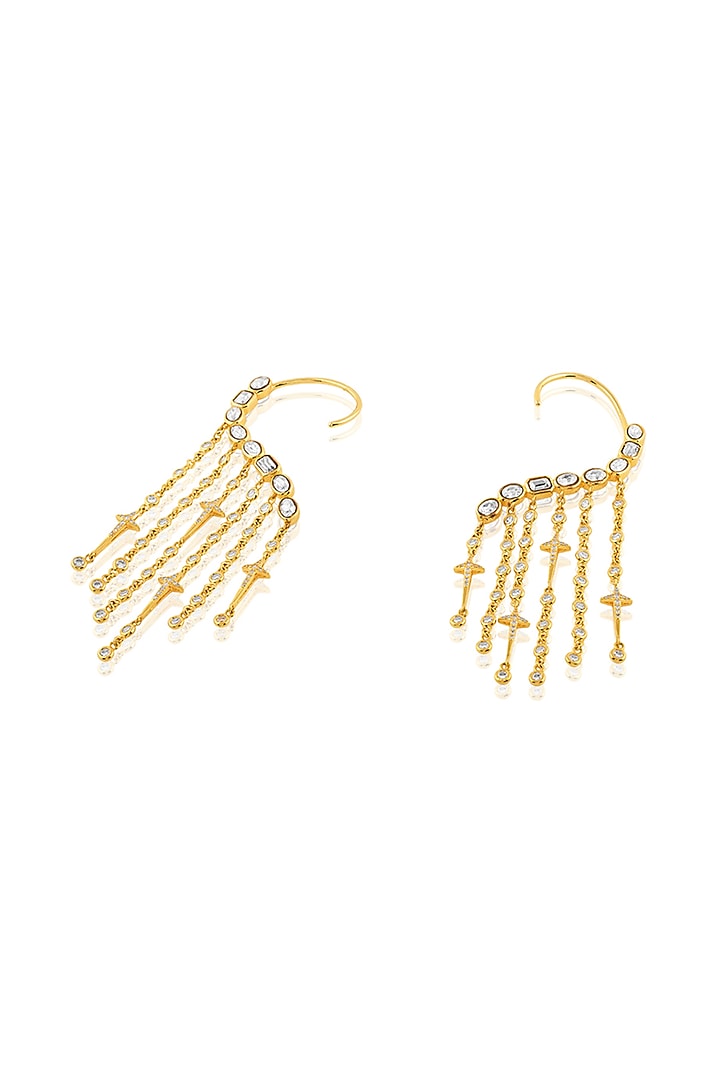 Gold Plated Crystal Zirconia Curtain Earrings by Isharya at Pernia's Pop Up Shop