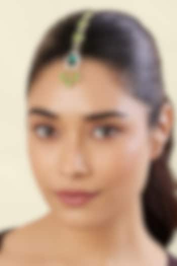Gold Plated Green Crystal Zirconia Maangtikka by Isharya at Pernia's Pop Up Shop