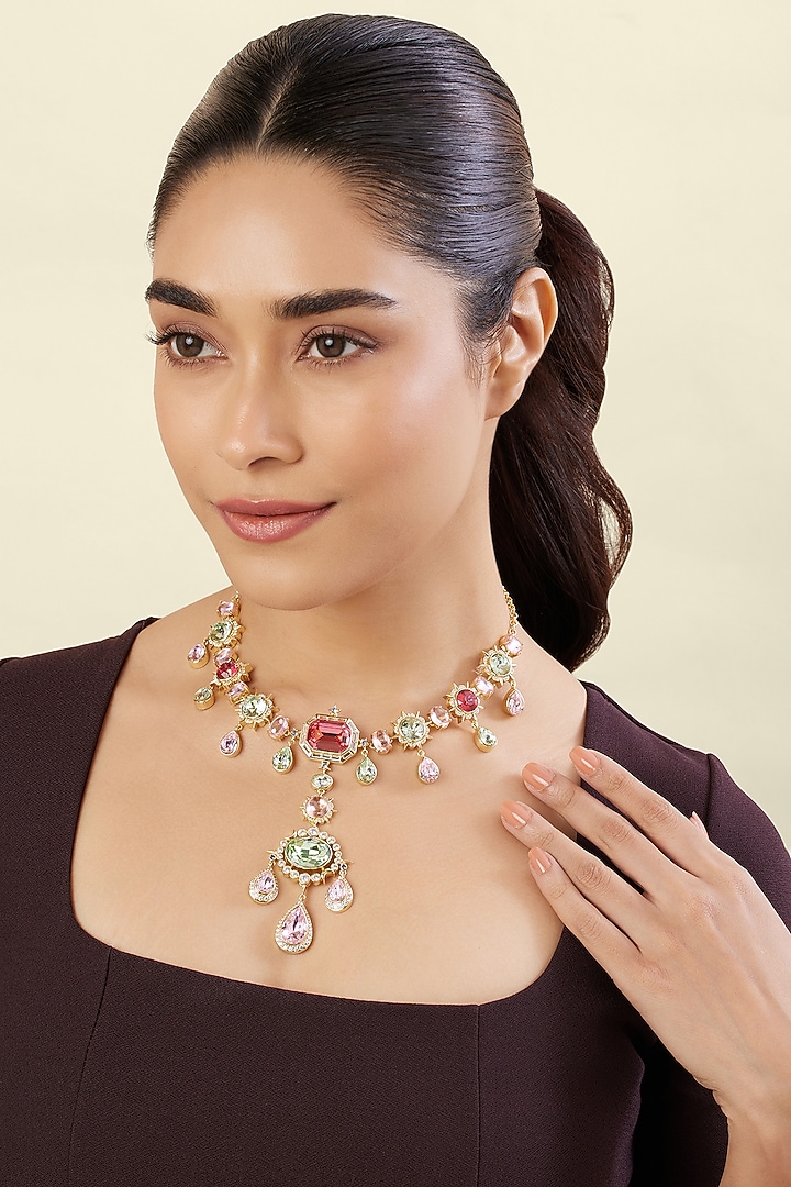 Gold Plated Multi-Colored Crystal Zirconia Necklace by Isharya at Pernia's Pop Up Shop