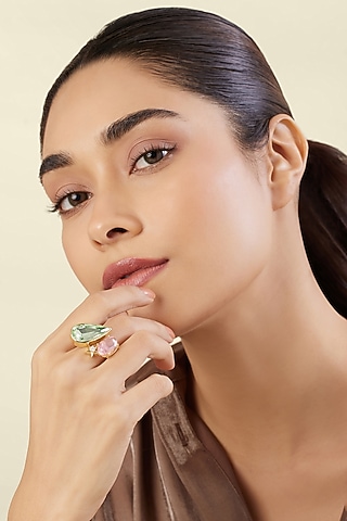 Gold Plated Multi-Colored Crystal Zirconia Ring by Isharya