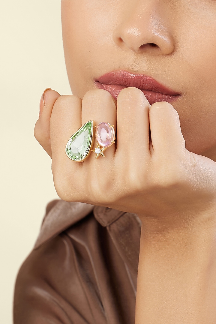 Gold Plated Multi-Colored Crystal Zirconia Ring by Isharya at Pernia's Pop Up Shop