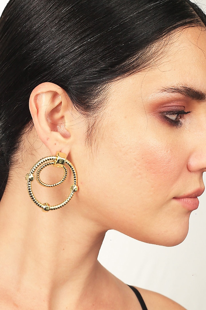 Gold Plated Metallic Hoop Earrings by Isharya