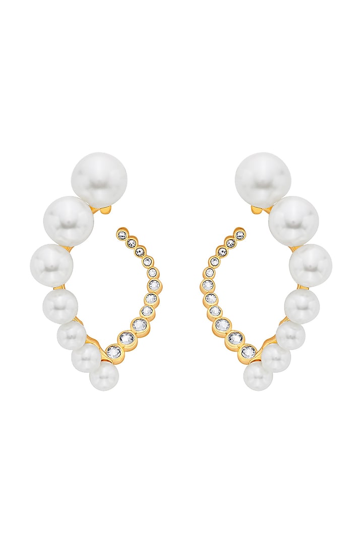 Gold Plated CZ & Pearl Stud Earrings by Isharya at Pernia's Pop Up Shop