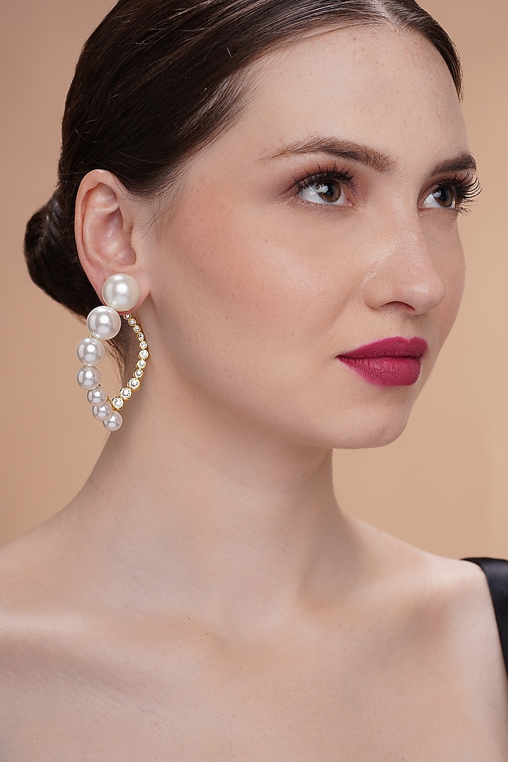 Gold Plated CZ & Pearl Stud Earrings by Isharya at Pernia's Pop Up Shop