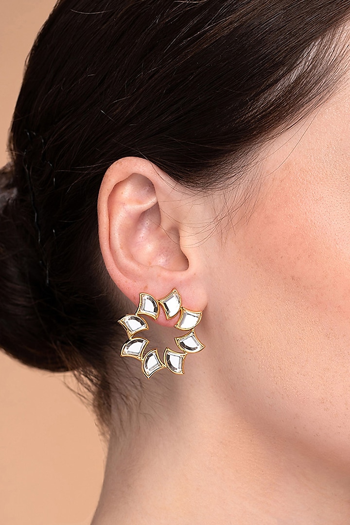 Gold Plated Floral Stud Earrings by Isharya