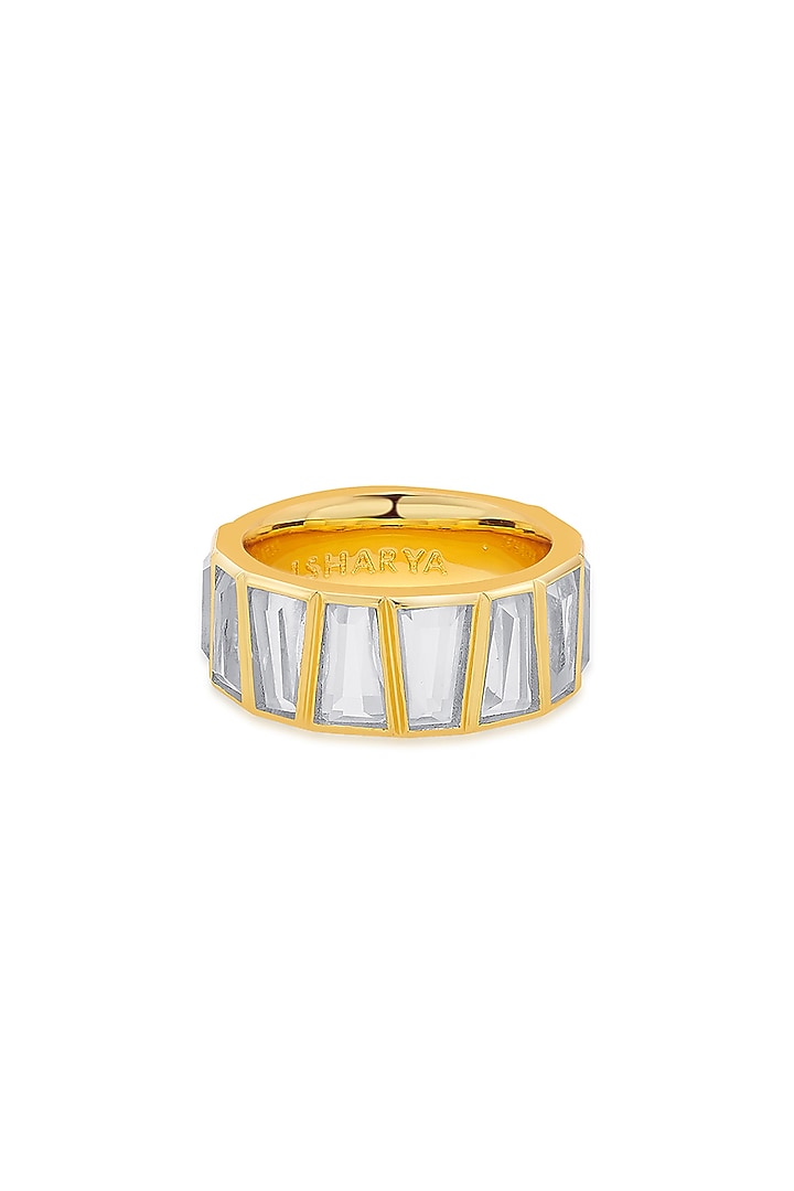 Gold Finish Hand-Cut Polki Mirror Double Ring by Isharya at Pernia's Pop Up Shop
