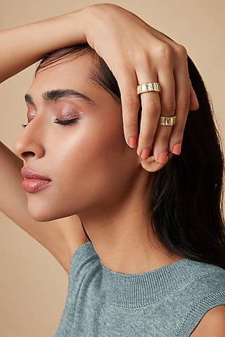 Gold Finish Hand-Cut Polki Mirror Double Ring by Isharya