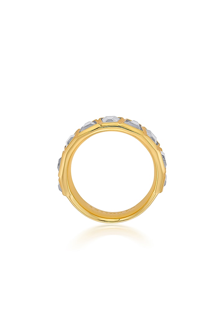 Gold Finish Hand-Cut Polki Mirror Double Ring by Isharya at Pernia's Pop Up Shop