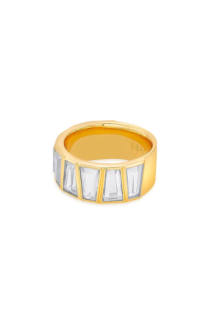 Gold Finish Hand-Cut Polki Mirror Double Ring by Isharya at Pernia's Pop Up Shop