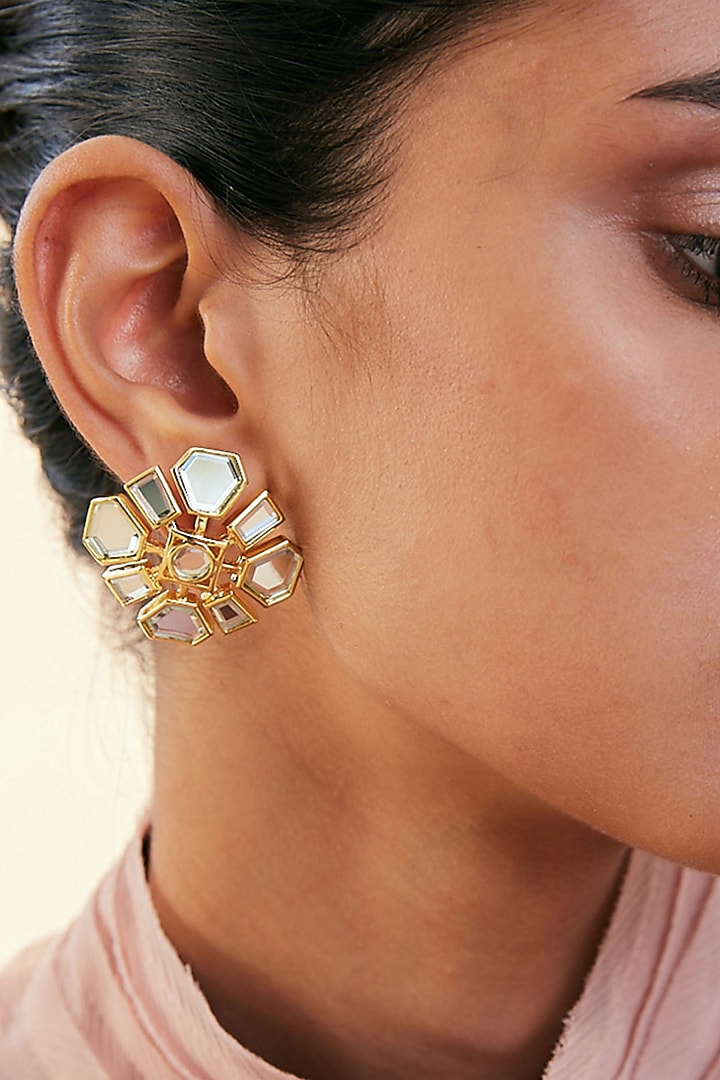 Gold Finish Mirror Earrings by Isharya at Pernia's Pop Up Shop