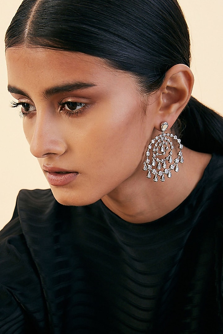 White Finish Handcrafted Chandbali Earrings by Isharya at Pernia's Pop Up Shop