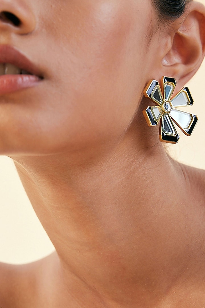 Gold Finish Floral Stud Earrings by Isharya at Pernia's Pop Up Shop