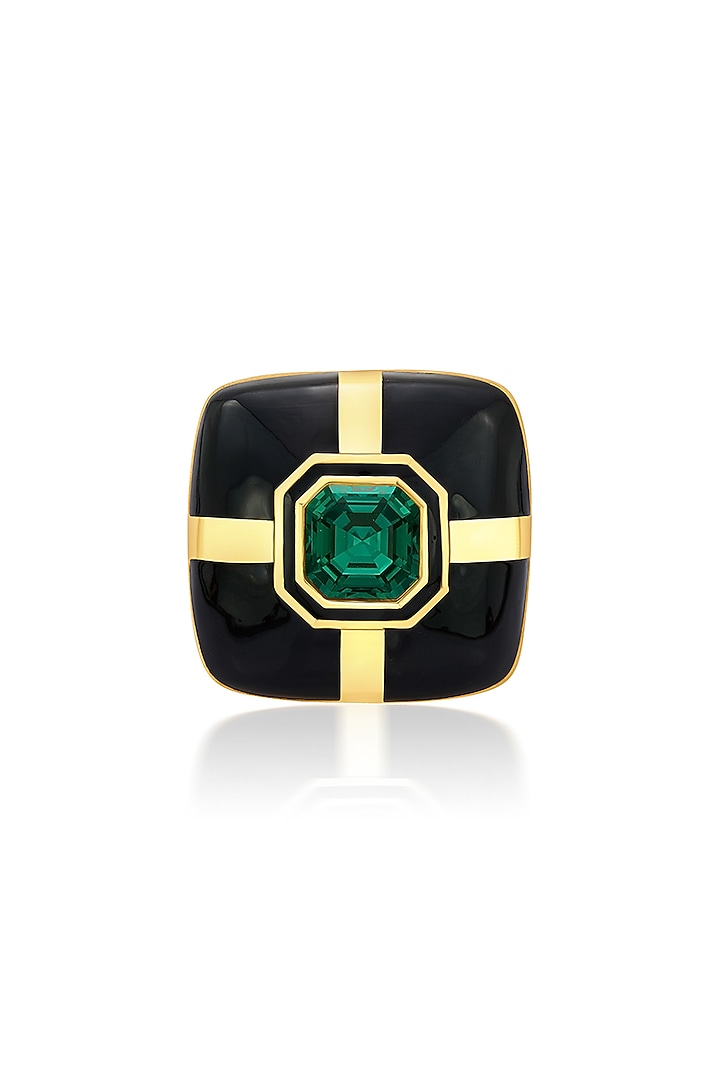 Gold Finish Emerald Ring by Isharya at Pernia's Pop Up Shop